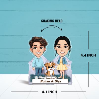 Personalized Puppy Lover Bobblehead Caricature Battery Powered with Shaking Head Feature for Living Room Car Dashboard Home Decor Office Desk Gift for Couples, Sister & Brother